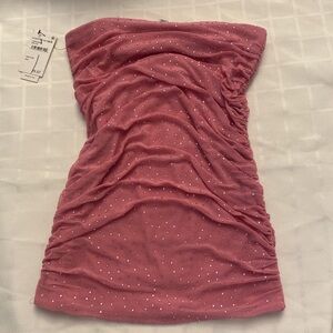 AFRM Pink Ruched Strapless Bodycon Top